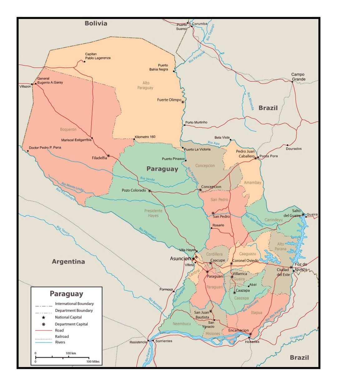 Karta över Paraguay med städer