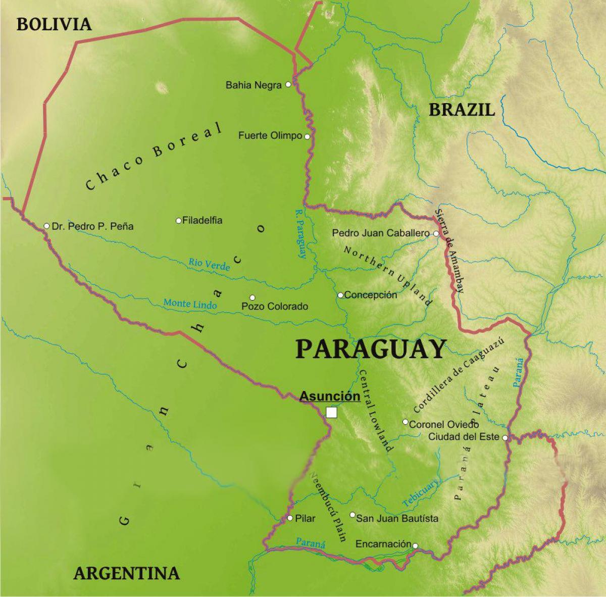 Karta över Paraguay geografi