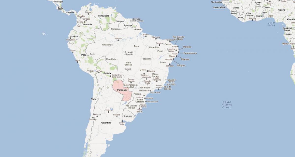 Karta över Paraguay i sydamerika